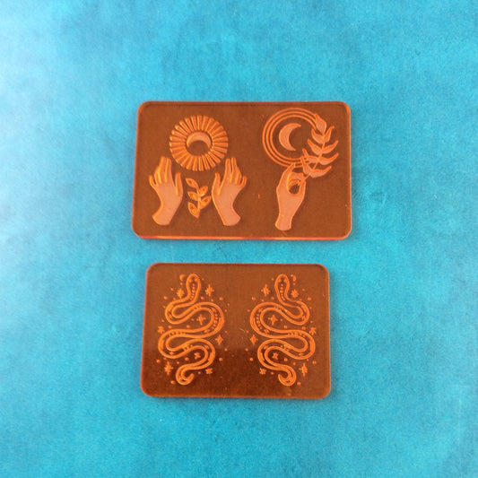 Mystical Vibes earring size Deco Disc stamps texture polymer clay art jewelry mixed-media