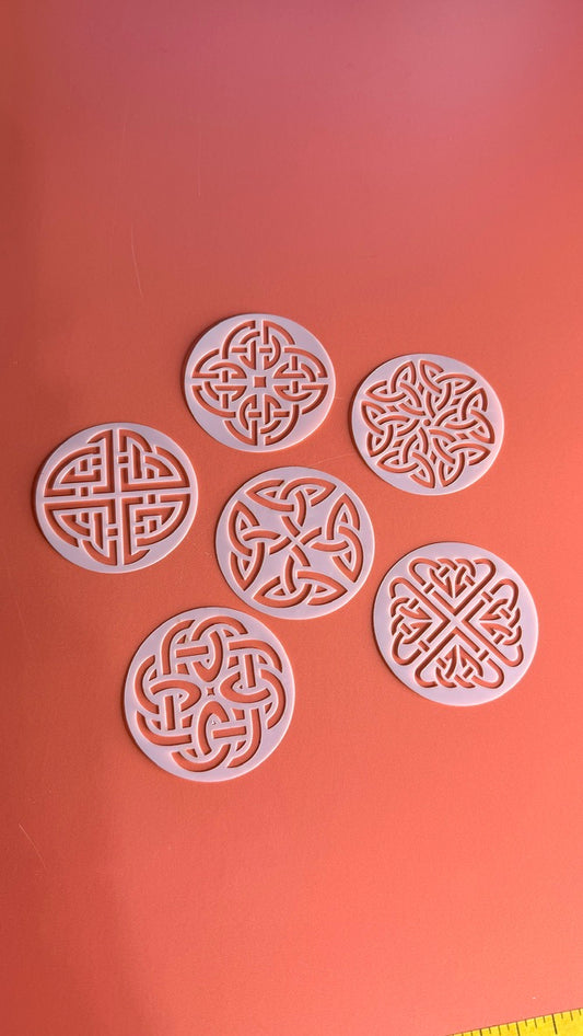 Celtic Coins round polymer clay art stencil texture