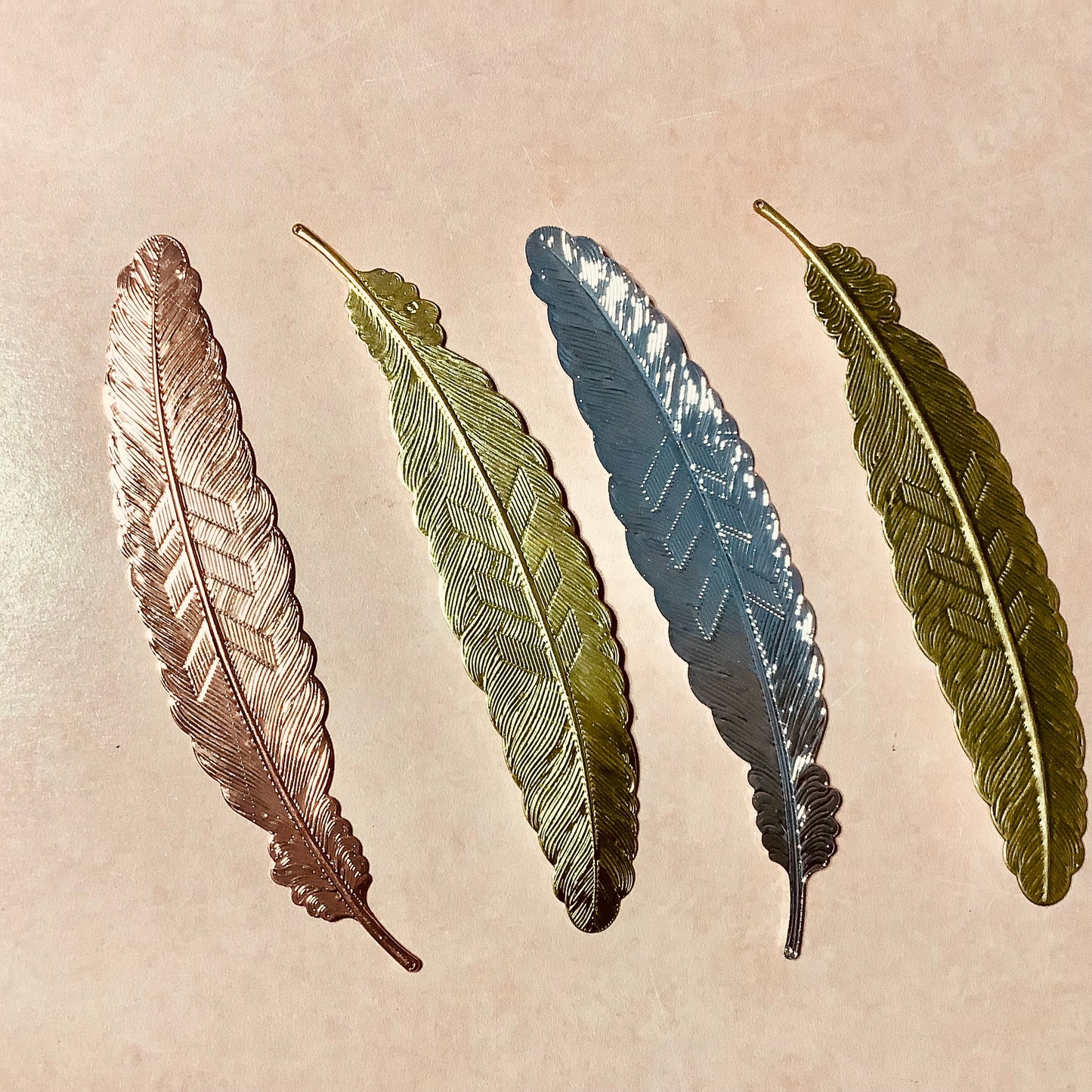 Feather Deco embossed metal bookmark