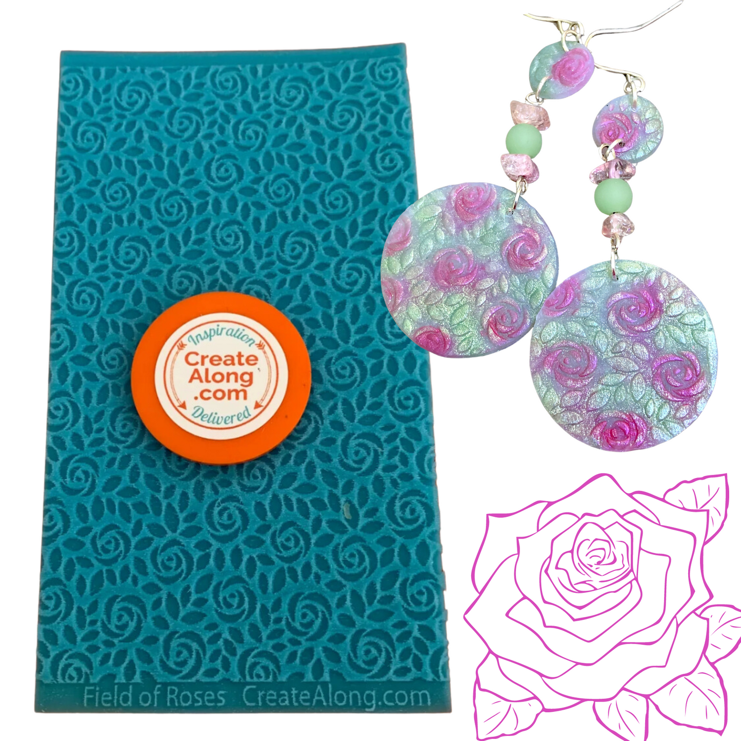 Field of Roses Texture Mat Silicone rubber Stamp for polymer clay paper Gelli plate and resin