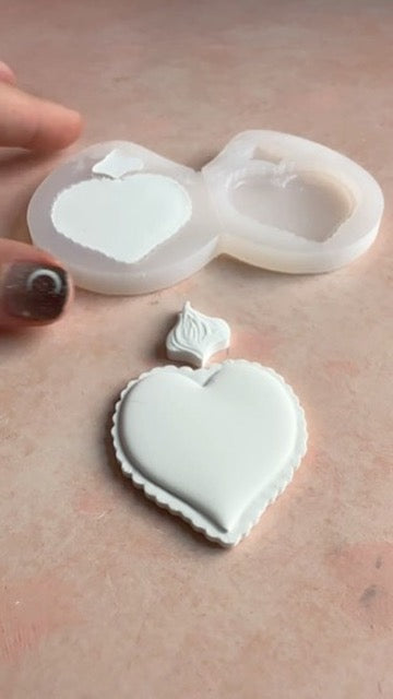Flaming Heart Milagro Earrings Silicone mold Valentine - Create Along