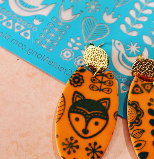 Folk Fox floral folk art Summer Spring Silk screen