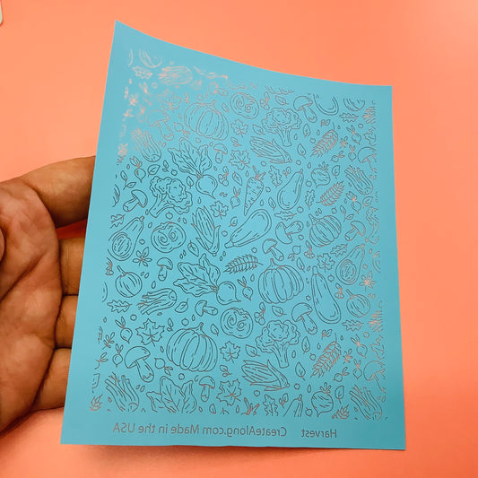 Harvest Silkscreen pumpkins gourds corn mushrooms clay stencil