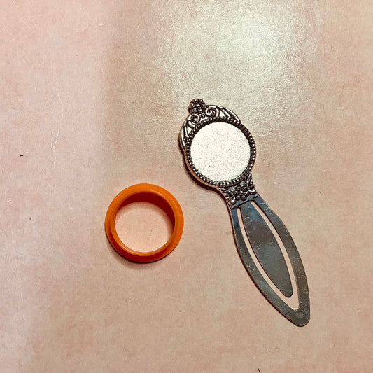 Metal Cabochon inset embossed clip metal bookmark