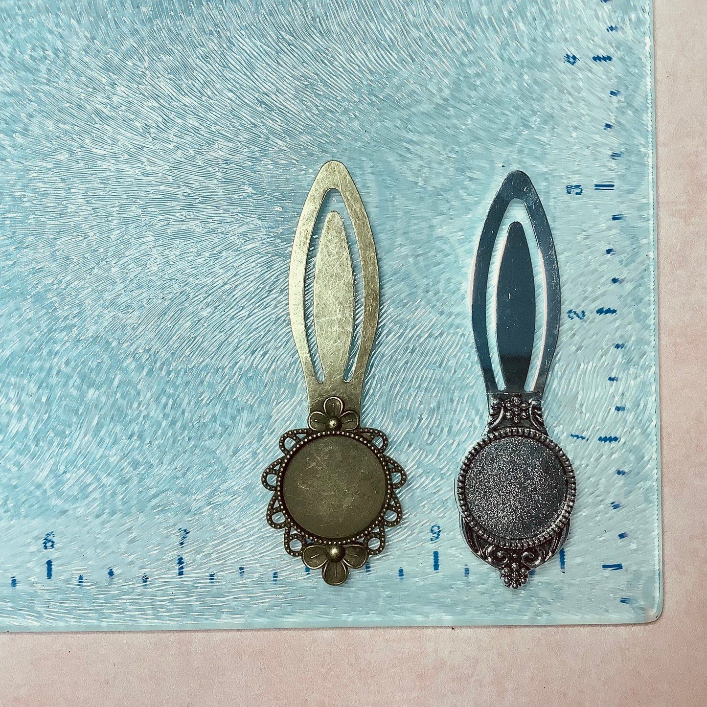 Metal Cabochon inset embossed clip metal bookmark
