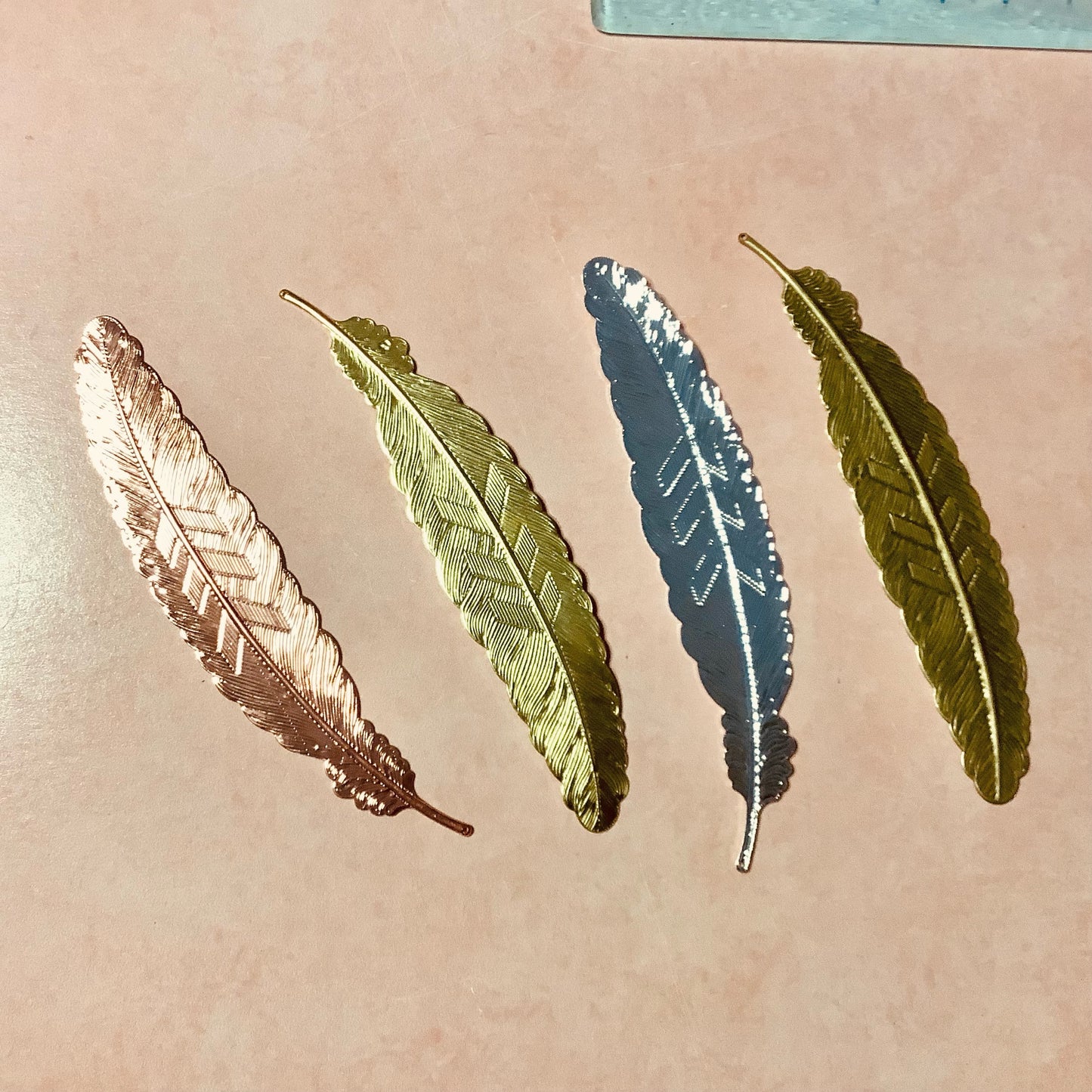 Feather Deco embossed metal bookmark
