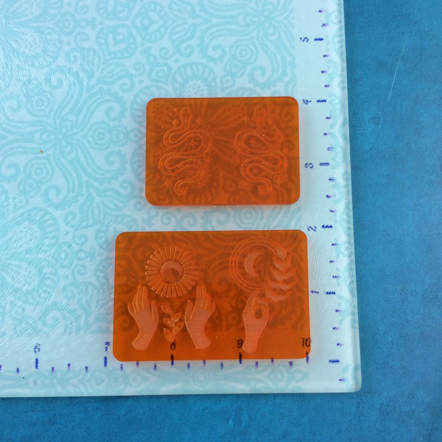 Mystical Vibes earring size Deco Disc stamps texture polymer clay art jewelry mixed-media