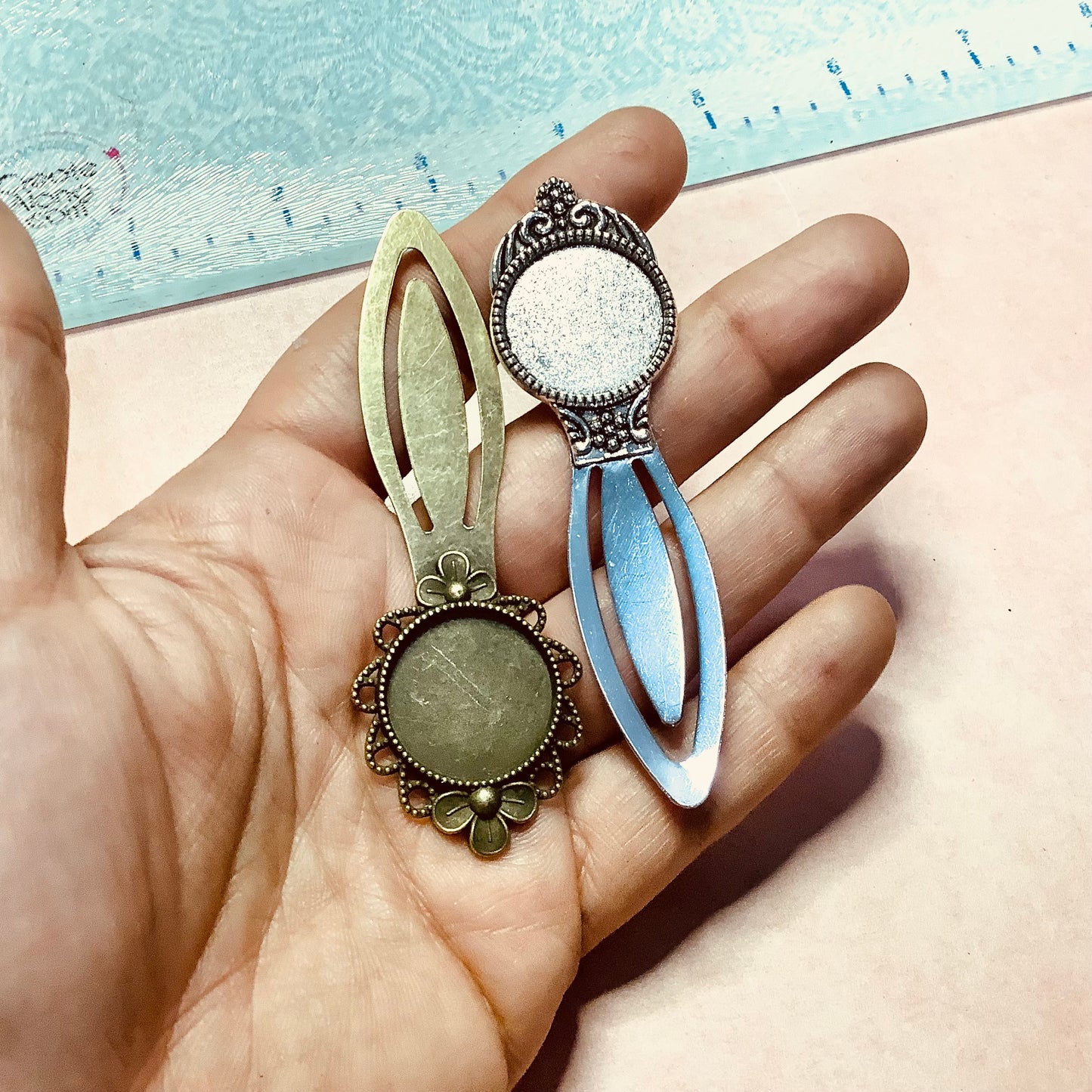 Metal Cabochon inset embossed clip metal bookmark