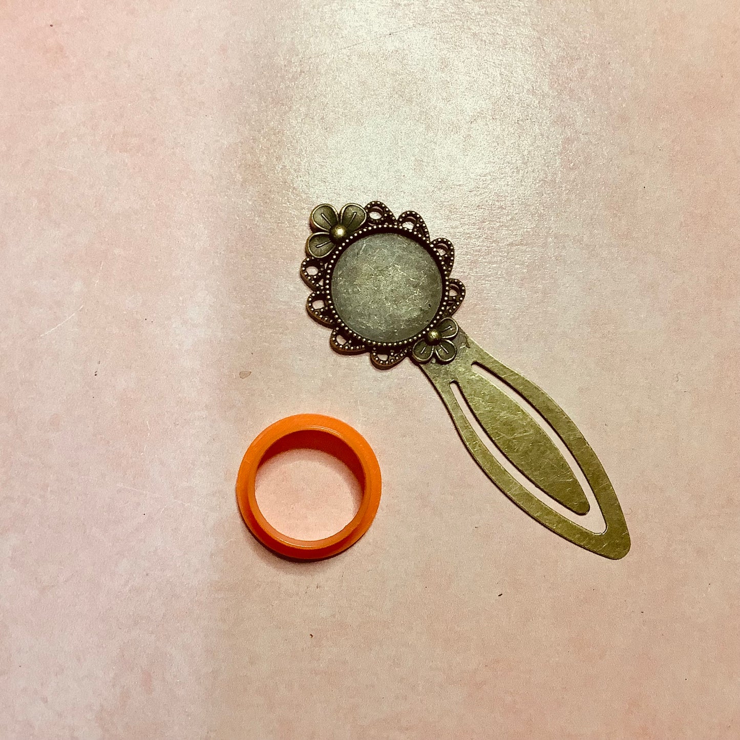 Metal Cabochon inset embossed clip metal bookmark