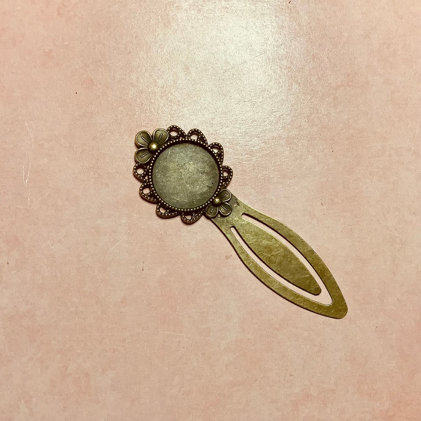 Metal Cabochon inset embossed clip metal bookmark