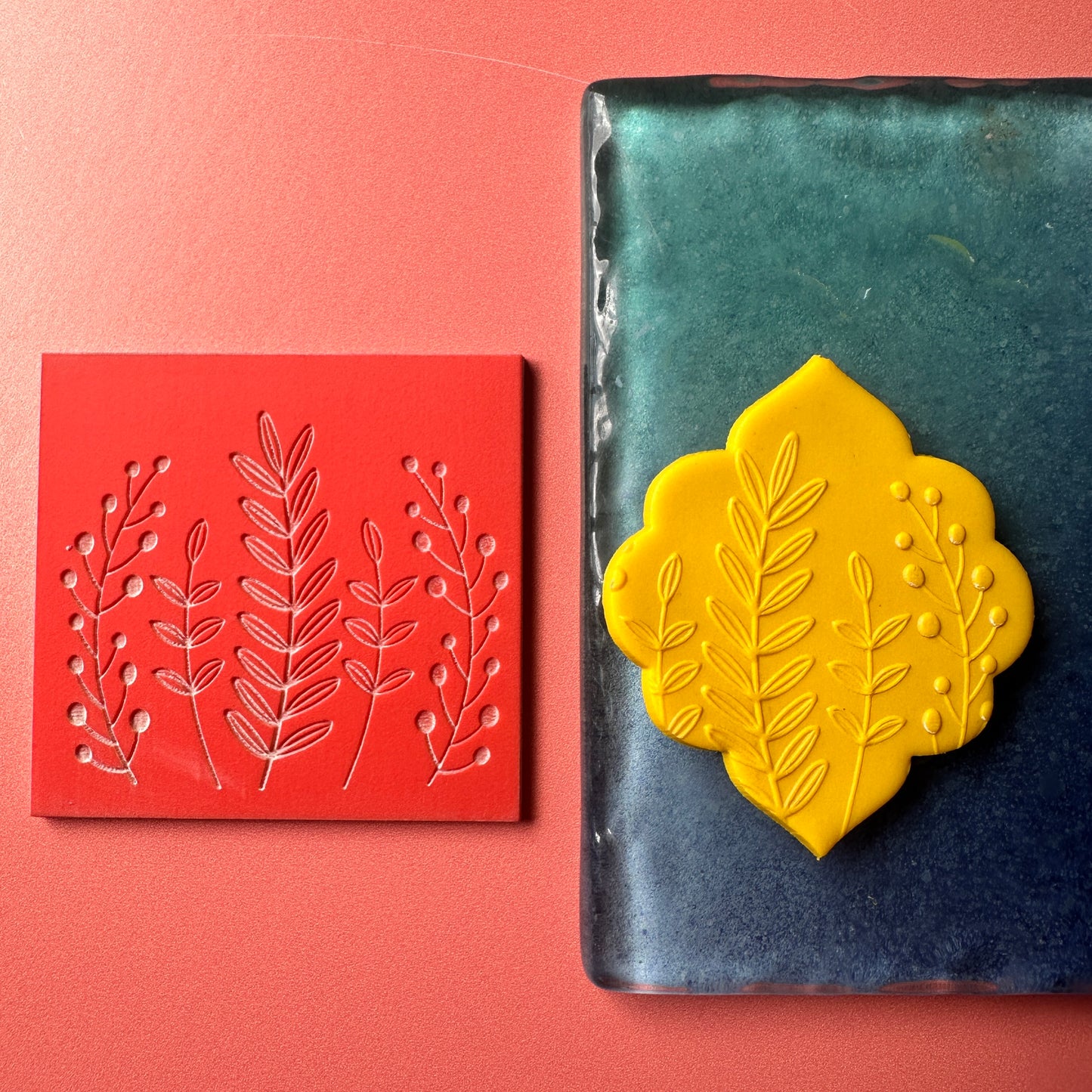 Meadow botanical rubber stamp deco element small stamps for polymer clay and crafts