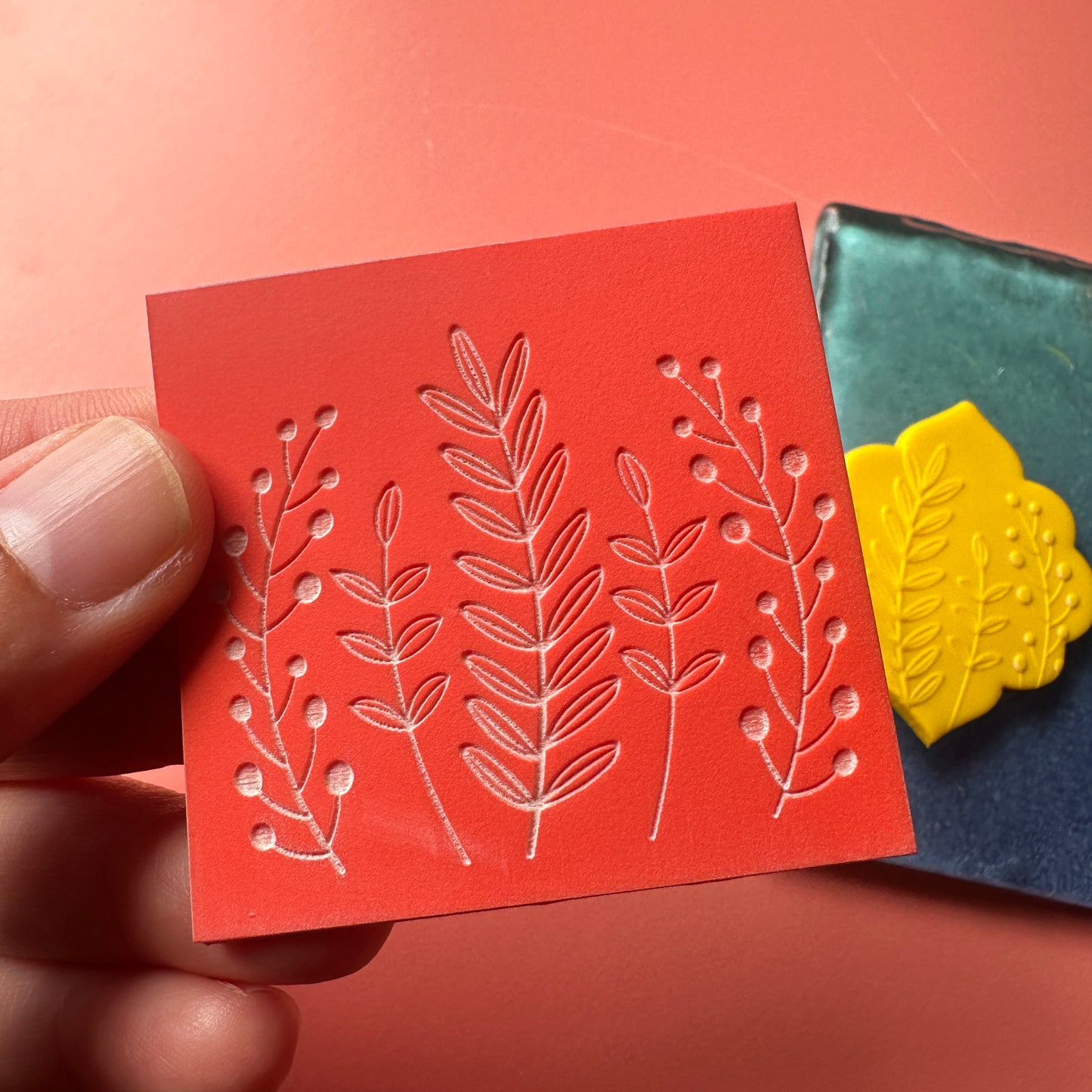 Meadow botanical rubber stamp deco element small stamps for polymer clay and crafts