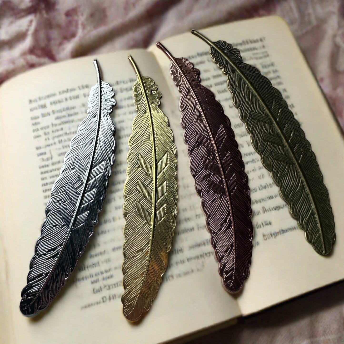 Feather Deco embossed metal bookmark