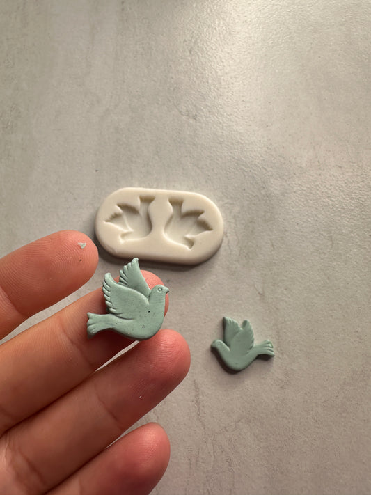 Double Dove stud button bead bird polymer clay mold