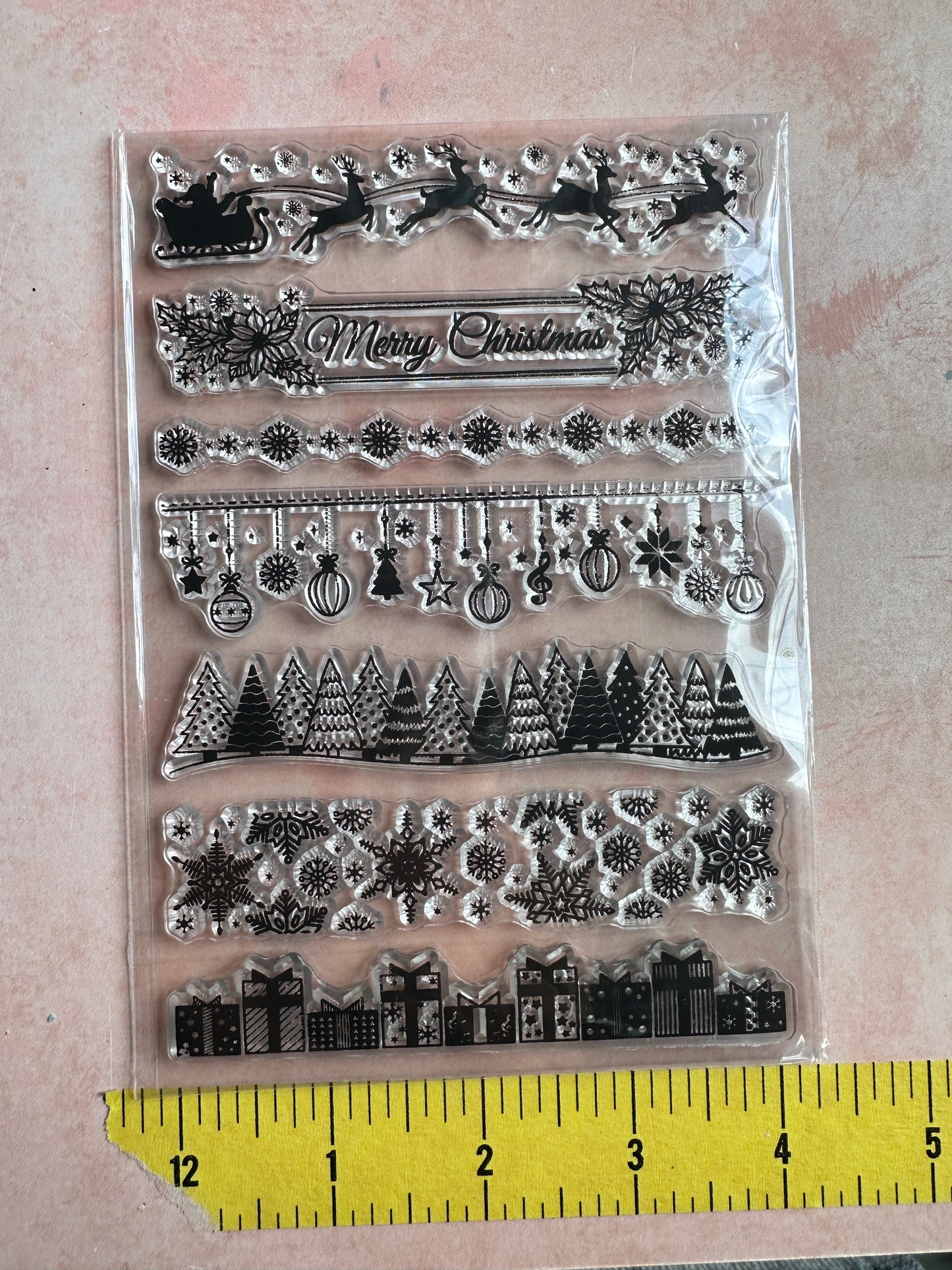 Santa's Sleigh Merry Christmas borders rubber stamp