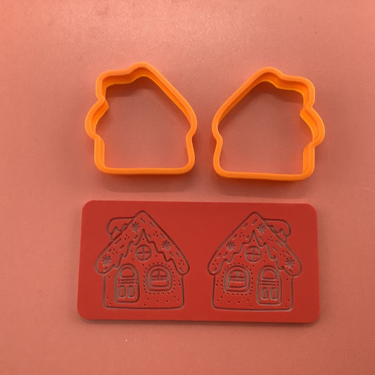 Gingerbread House clay Cutters and Stamp set # 3 mirrored pair
