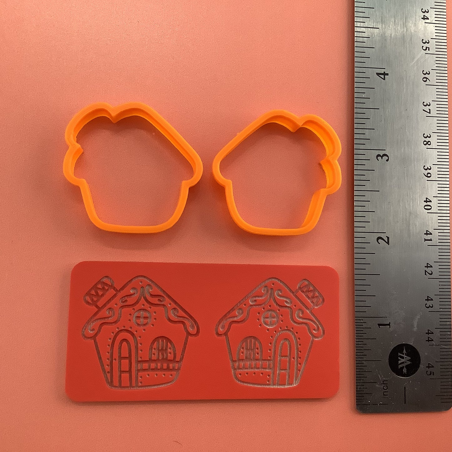 Gingerbread House clay Cutters and Stamp set # 2 mirrored pair