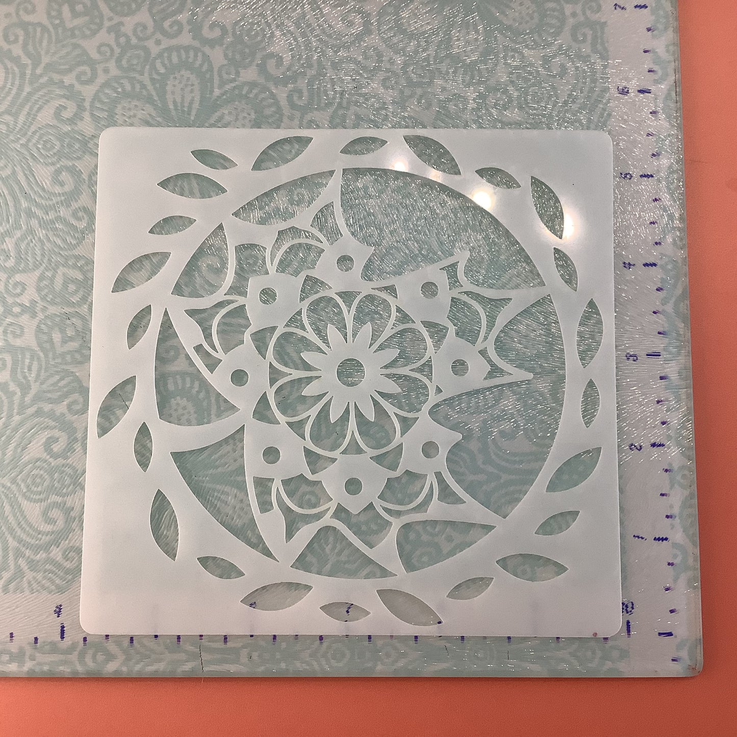 Mylar Maple Leaf Mandala stencil polymer clay trinket dish