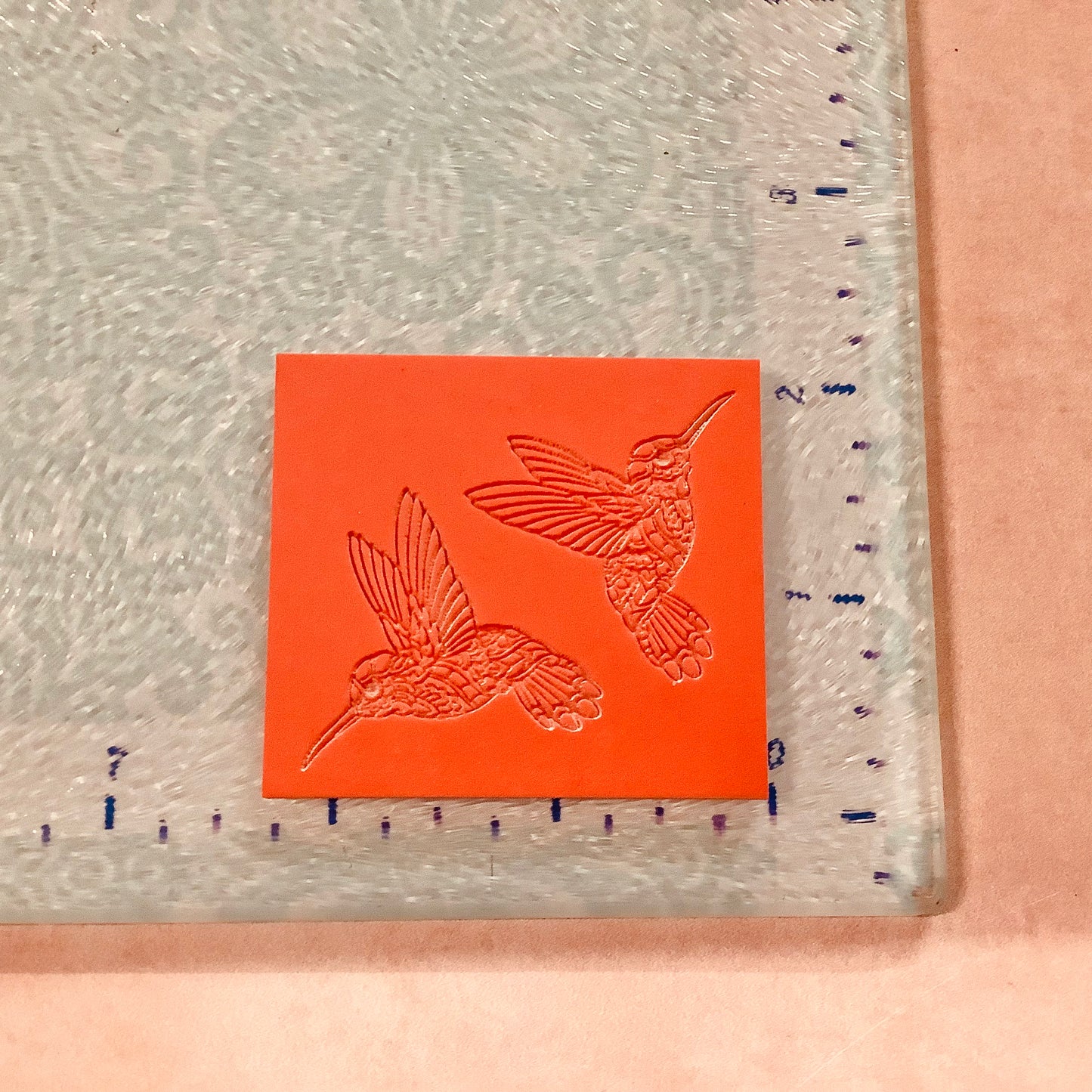 Polymer Clay Rubber deco stamp hummingbird mirrored pair