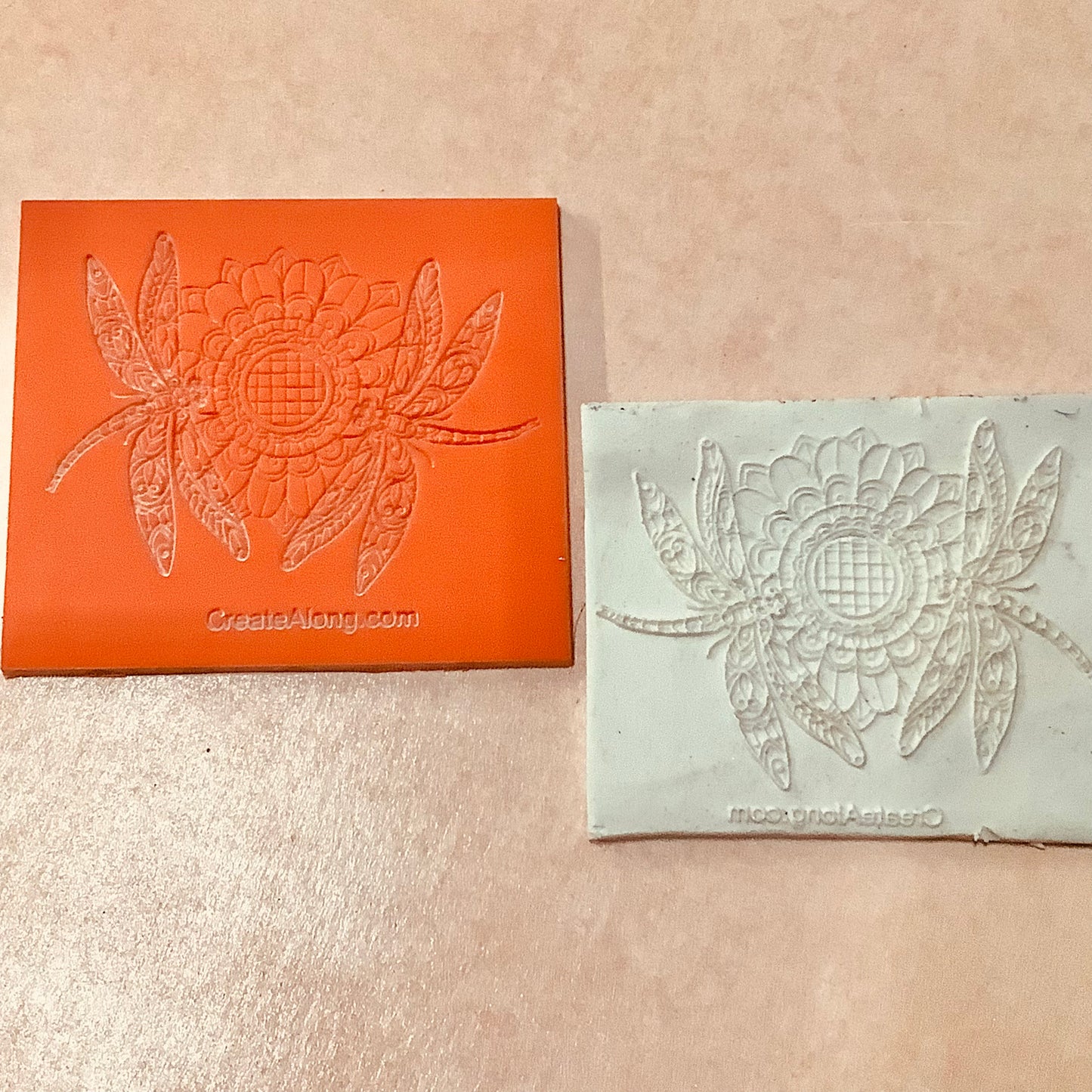 Deco Dragonflies and Sunflower Elements rubber clay texture stamp