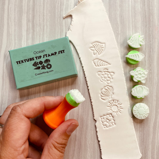 Texture Tips Stamps Ocean Themed Set of 6 small stamp set for polymer clay and mixed media