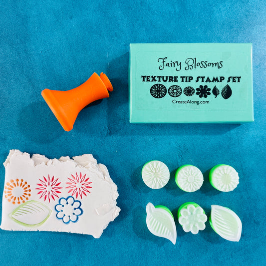 Texture Tips Stamps Fairy Blossoms 6 small botanical stamp set for polymer clay and mixed media