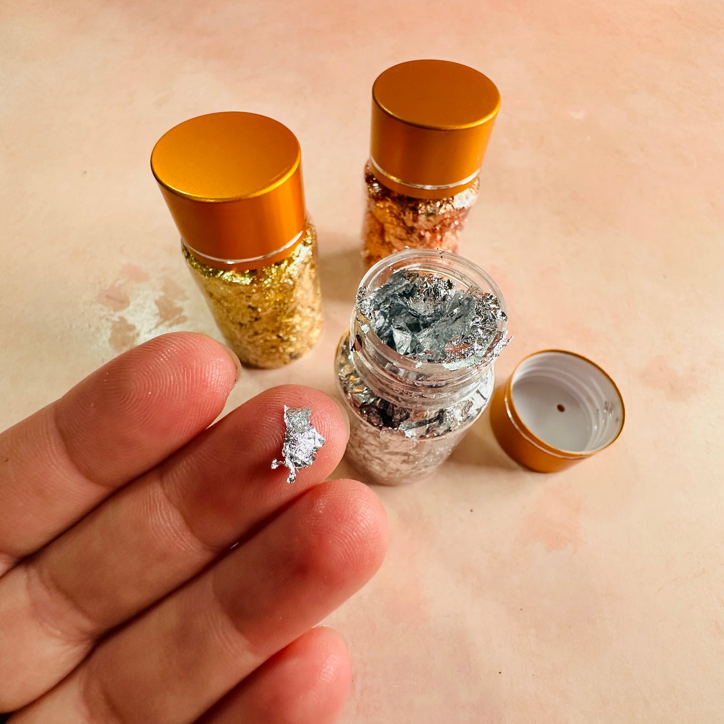 Gold Silver Rose-Gold Leaf Flakes shard glitter jar bottle