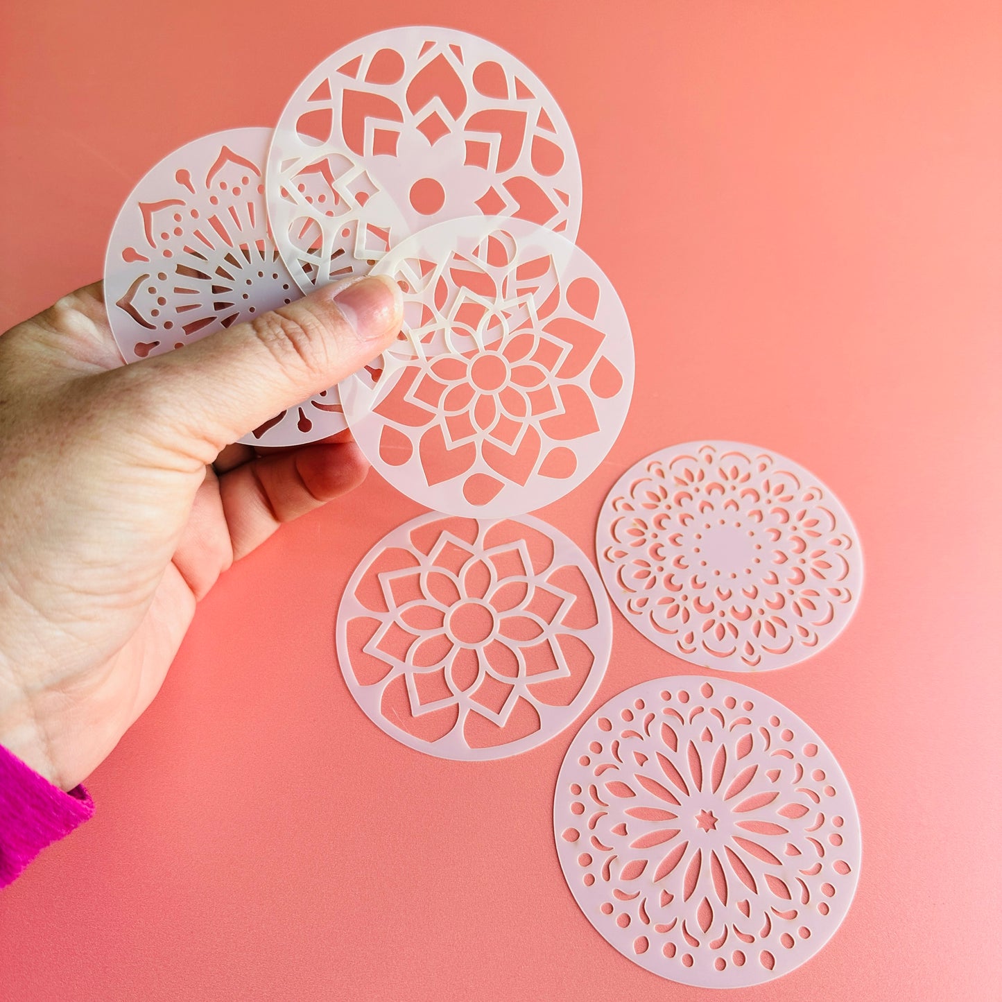 Joy Floral polymer clay coin 2.5" mylar stencil texture sheet flowers
