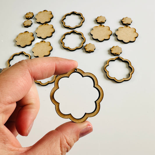 8 petal flower rings 6 pairs Wood MDF Mixed media blanks Earring Components