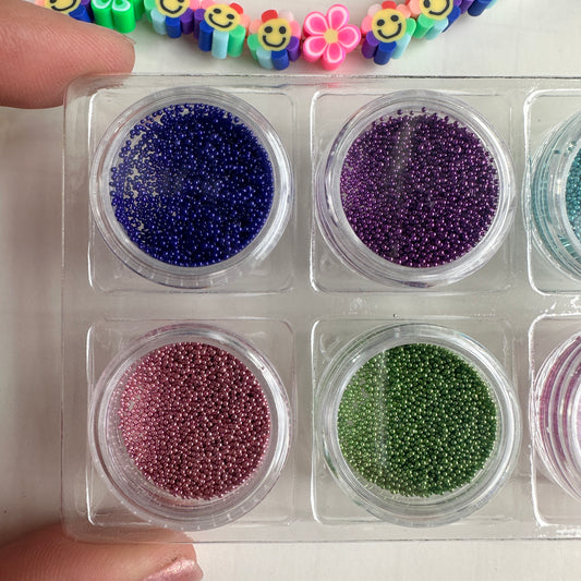 Micro Caviar No-Hole Beads – Set of 6 Bright Floral Colors for Polymer Clay & Mixed Media