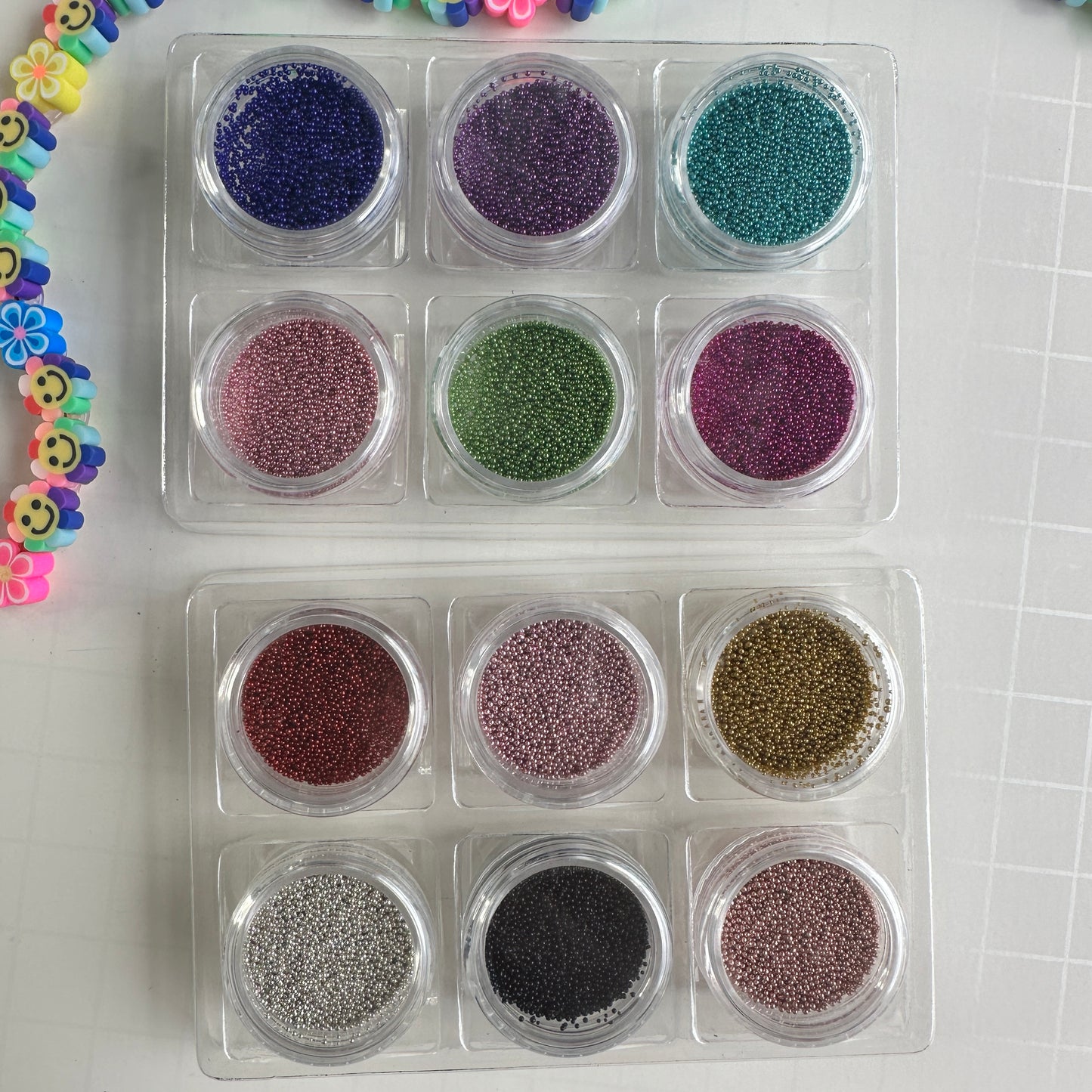 Metallic Micro Caviar No-Hole Beads – Set of 6 for Polymer Clay & Mixed Media
