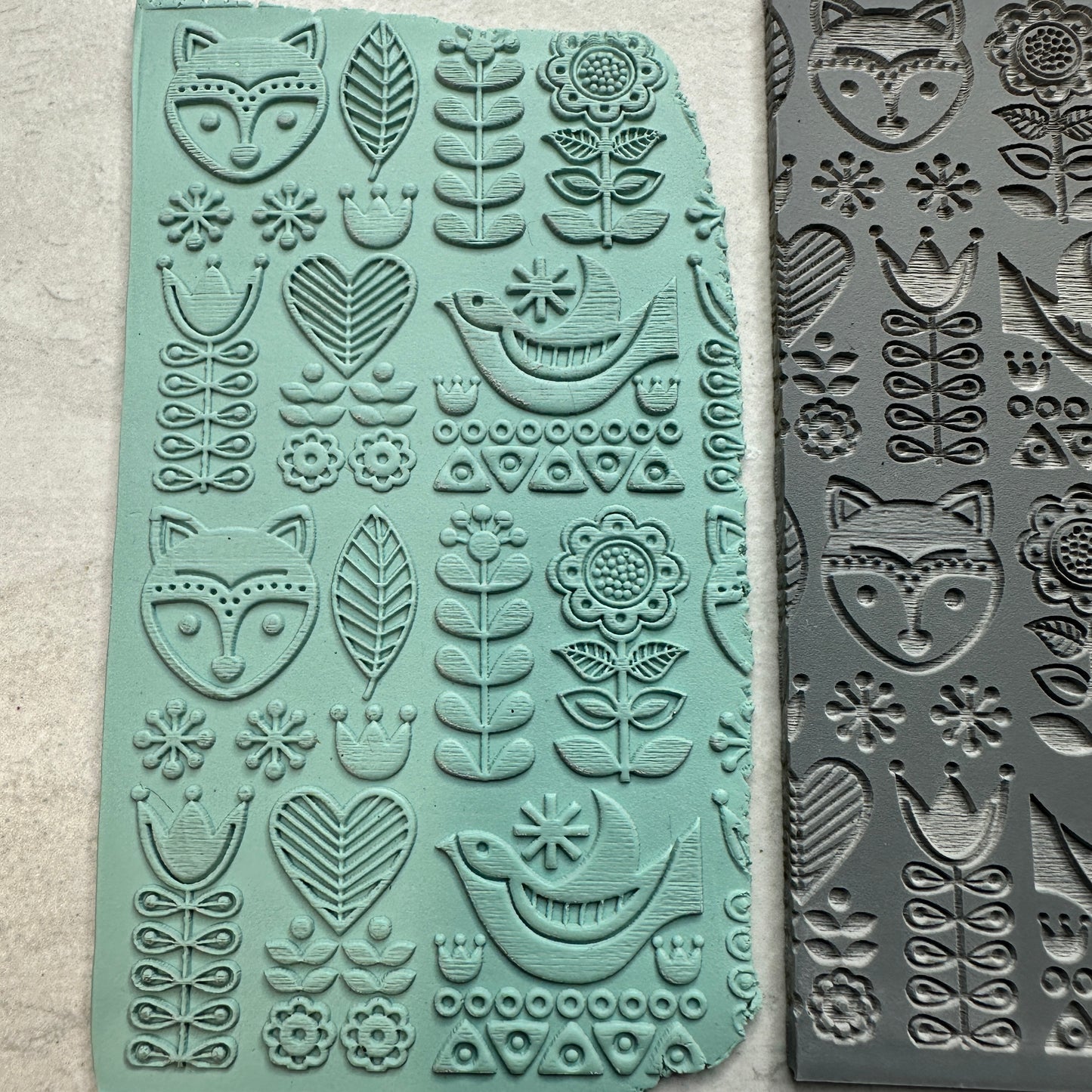 Fox Folk Art Polymer Clay Stamp – 3x4 Inch Rubber Texture