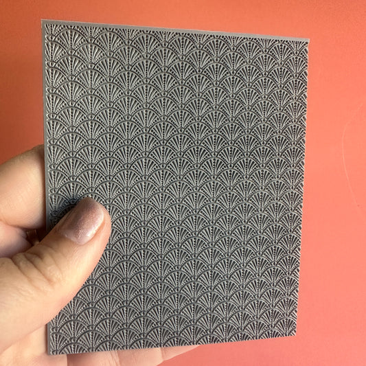 Fantasy fans Papyrus Pattern Polymer Clay Stamp – 3x4 Inch Rubber Texture