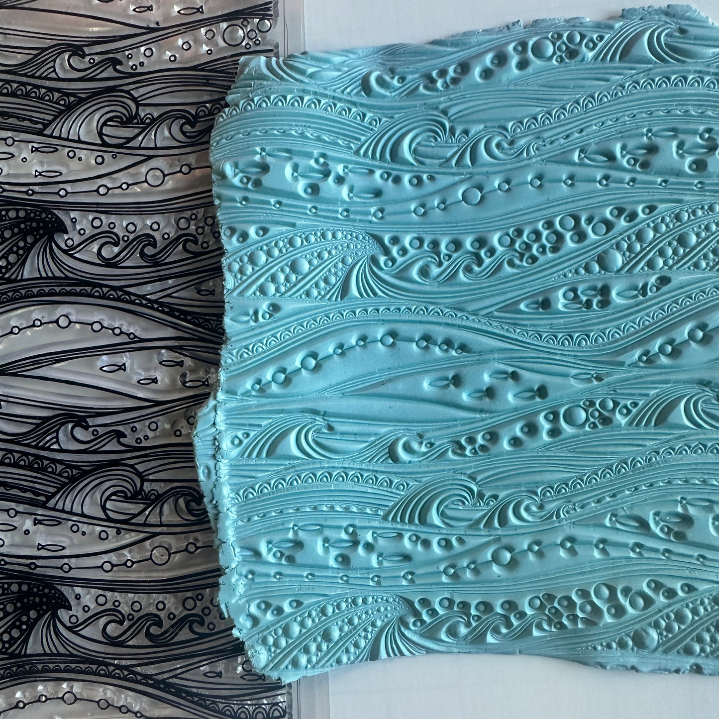Ocean Flow Polymer Clay Stamp – Jumbo Tribal 5x5 Inch Clear Texture