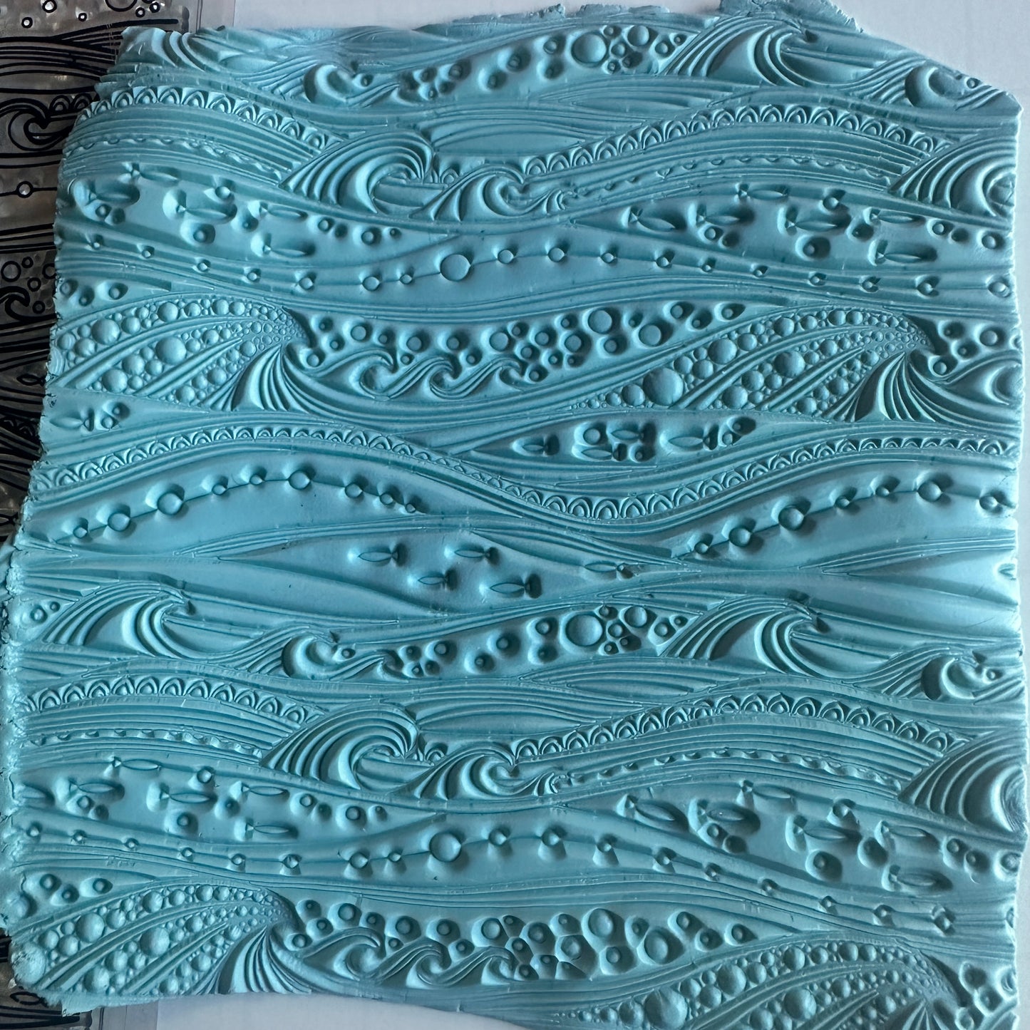 Ocean Flow Polymer Clay Stamp – Jumbo Tribal 5x5 Inch Clear Texture