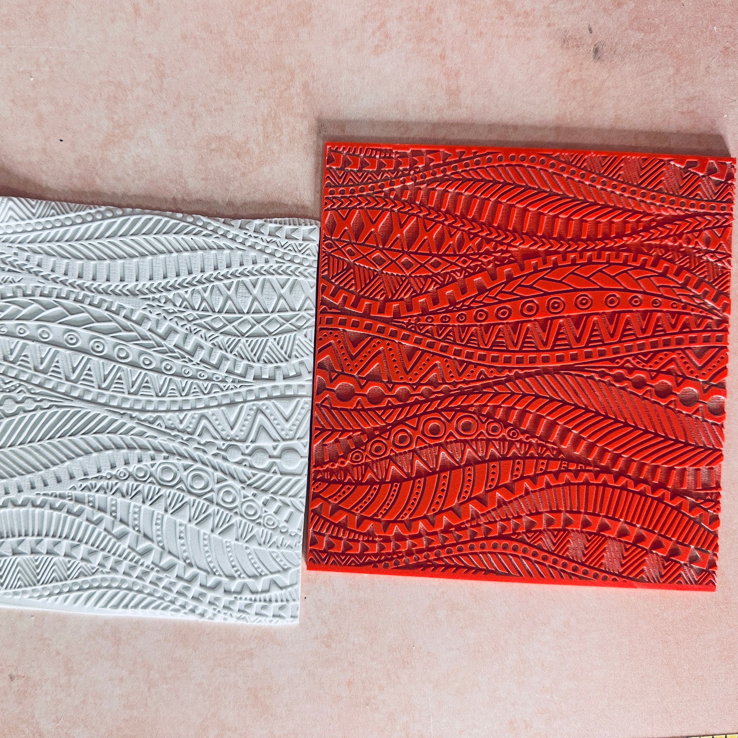 Tribal Flow Wave Rubber Stamp Texture Sheet Mat for polymer clay metal clay mixed media art