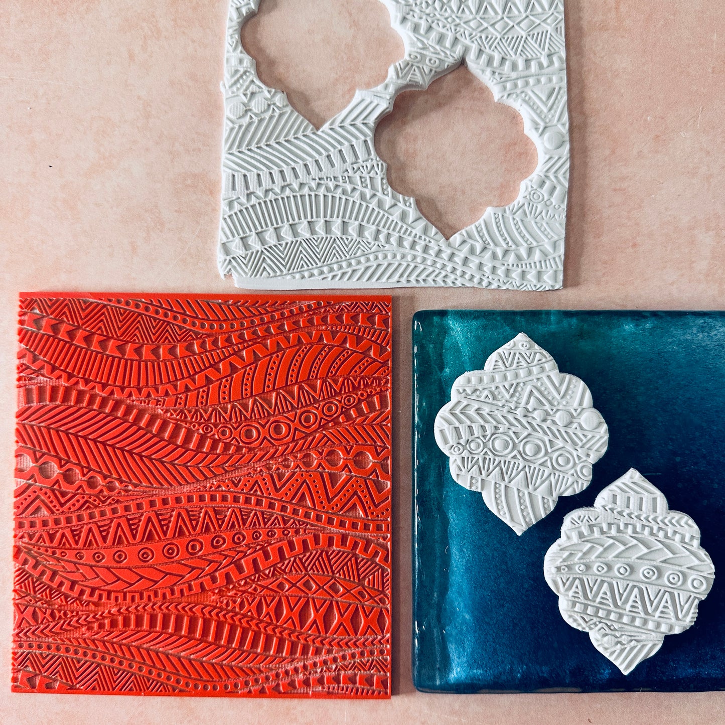 Tribal Flow Wave Rubber Stamp Texture Sheet Mat for polymer clay metal clay mixed media art
