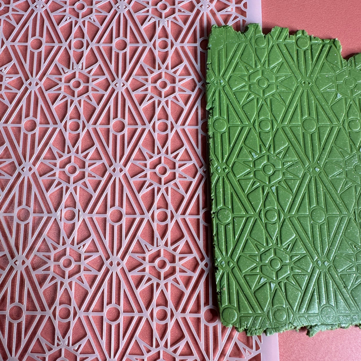 Sacred Shrine Polymer Clay Stencil – 5x5 Inch Mylar Texture Sheet | Stained Glass Geometric Design