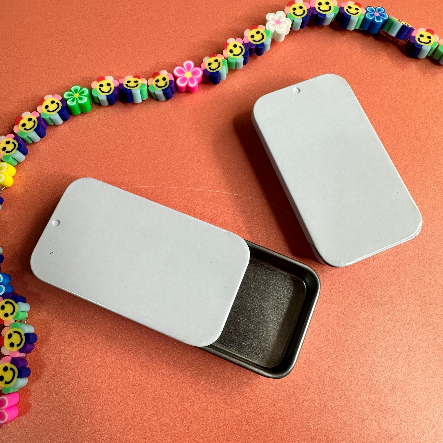 Small Slide-Top Tin Pair – 2 Inch Glossy White Metal Tins for Polymer Clay Mixed Media
