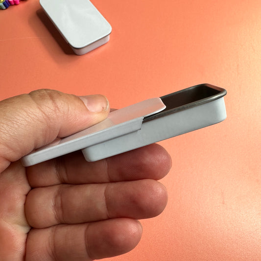 Small Slide-Top Tin Pair – 2 Inch Glossy White Metal Tins for Polymer Clay Mixed Media