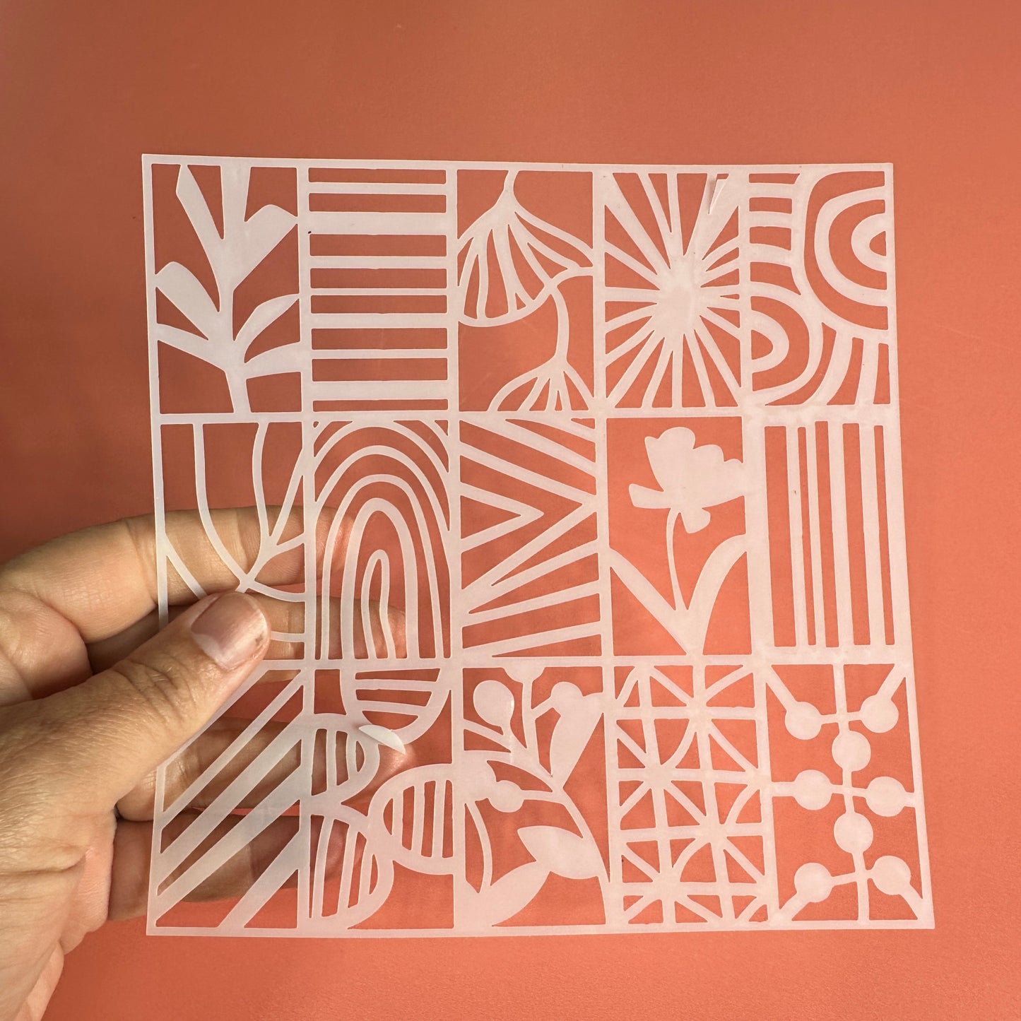 Organic Botanic Polymer Clay Stencil – 5x5 Inch Mylar Texture Sheet | 15 Hand-Drawn Patterns