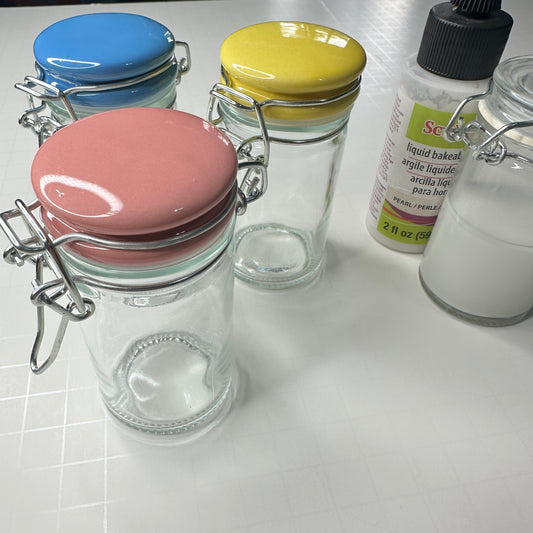 Perfect Pour Jar for Liquid Polymer Clay – 2oz Glass Jar with Lid | Choose Black, Yellow, Blue, or Pink