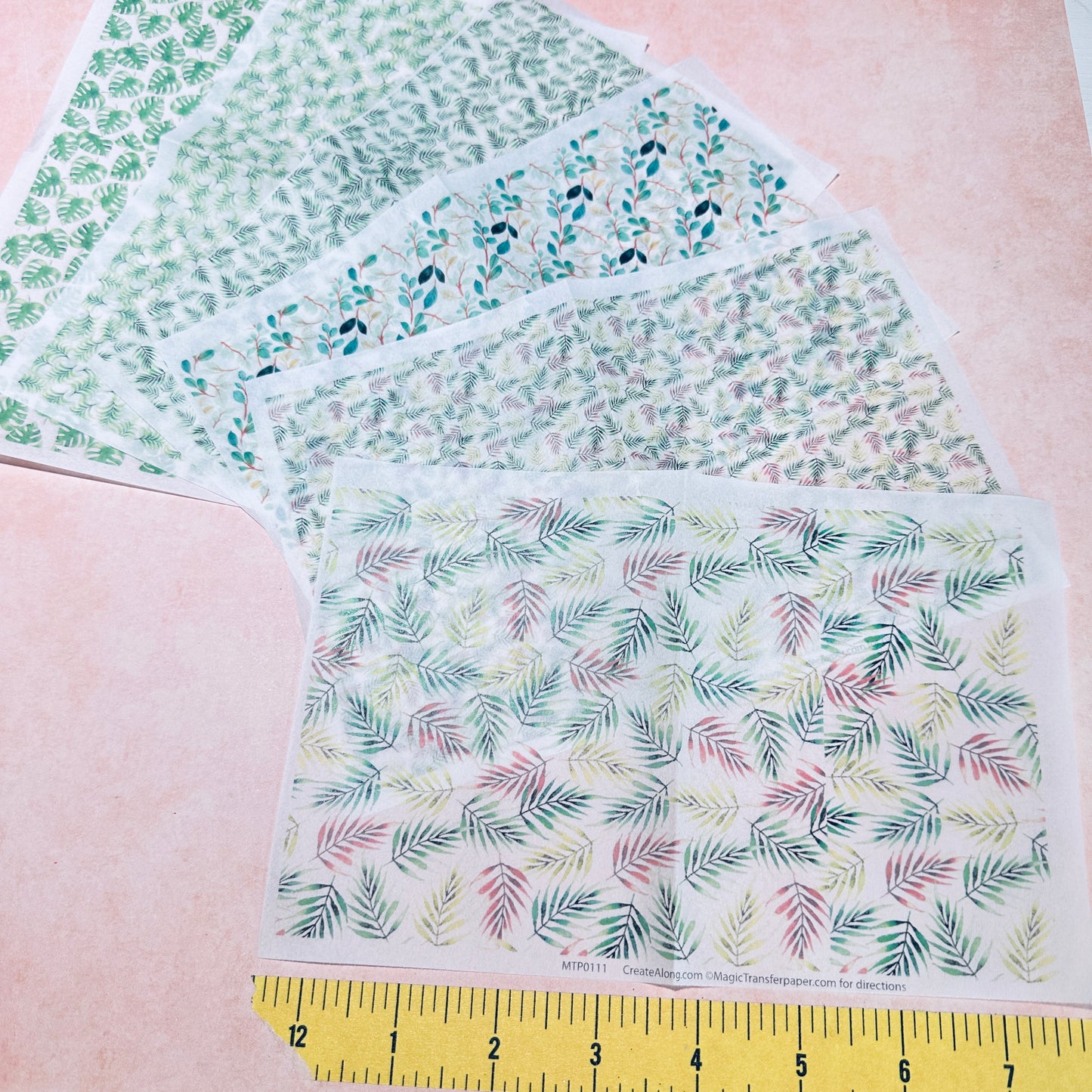 Leaf Patterns Magic Transfer Paper half sheet printed ready to use