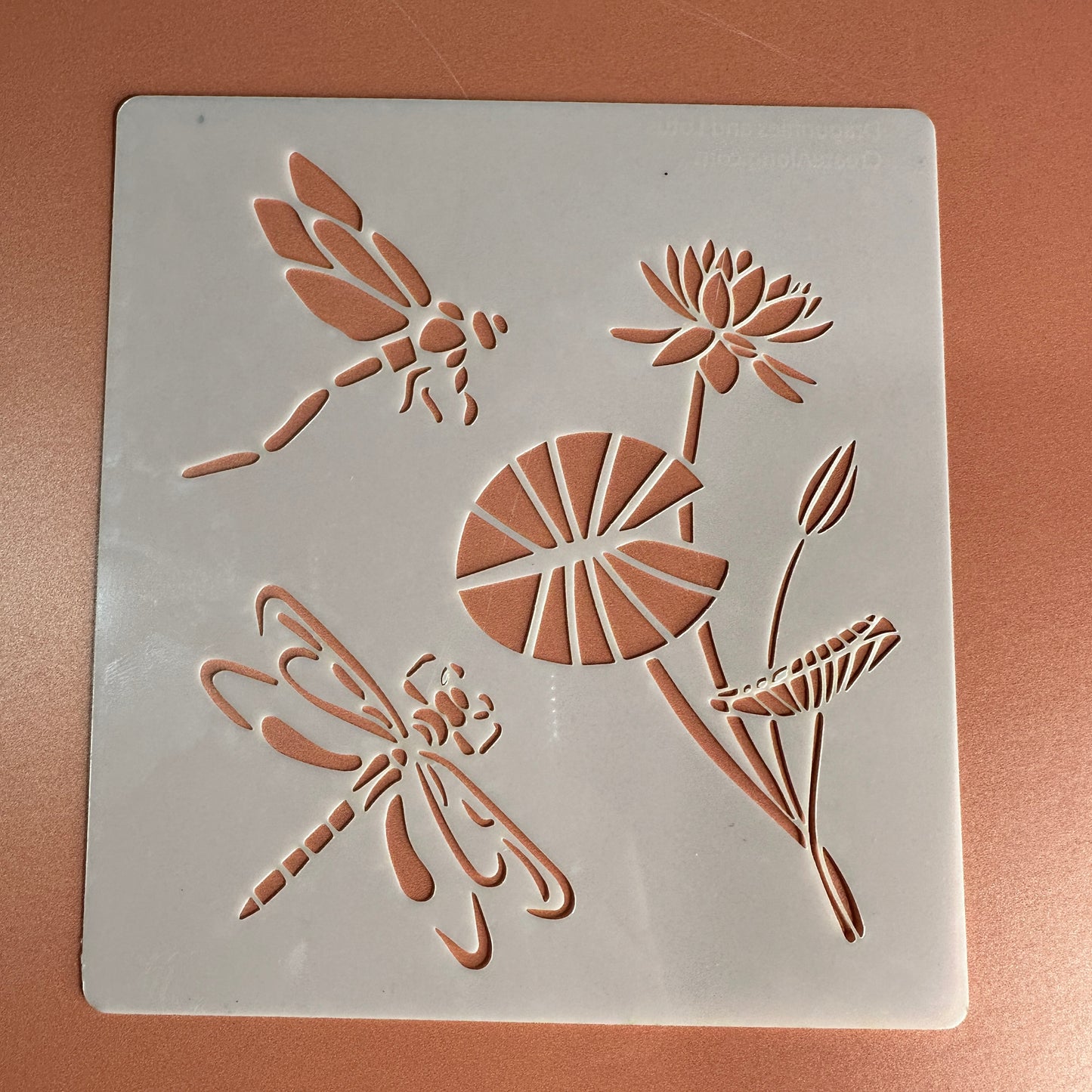 Dragonflies and Lotus Mylar crafting stencil