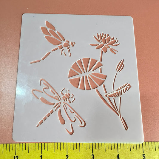 Dragonflies and Lotus Mylar crafting stencil