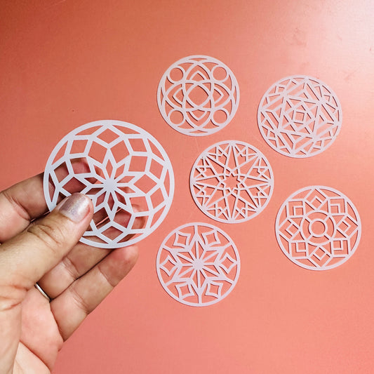 Stained Glass Mandala Stencil Set – 6 Round 2.5" Craftsman-Inspired Patterns for Polymer Clay coins, Earrings, Coasters & More