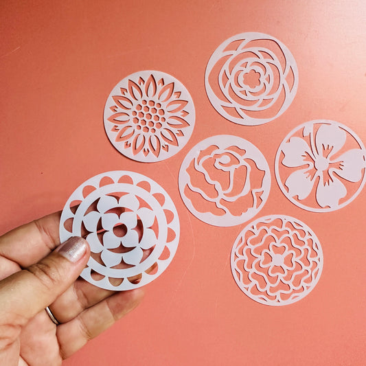 Ring Around the Rosies Stencil Set – 6-Piece 2.5" Floral Stencil Set for Earrings, Pendants, Coasters & Artist Coins