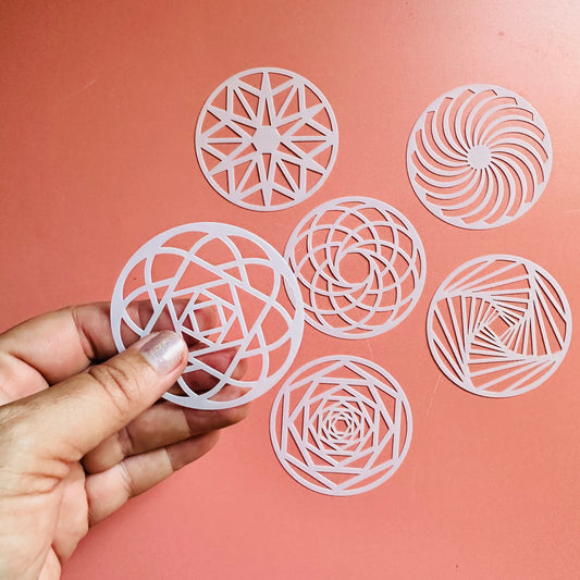 Radial Patterns Stencil Set – 6-Piece 2.5" Geometric Stencils for Earrings, Pendants, Coasters & Artist Coins