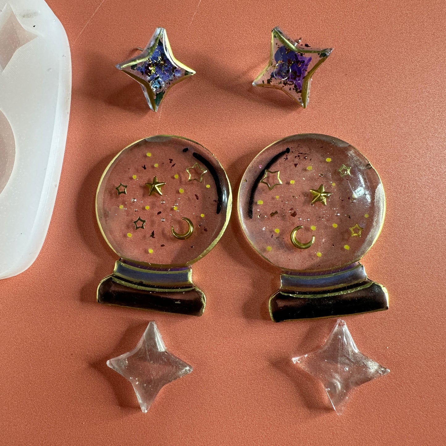 Crystal Ball or Snowglobe silicone earring mold for polymer clay and UV resin