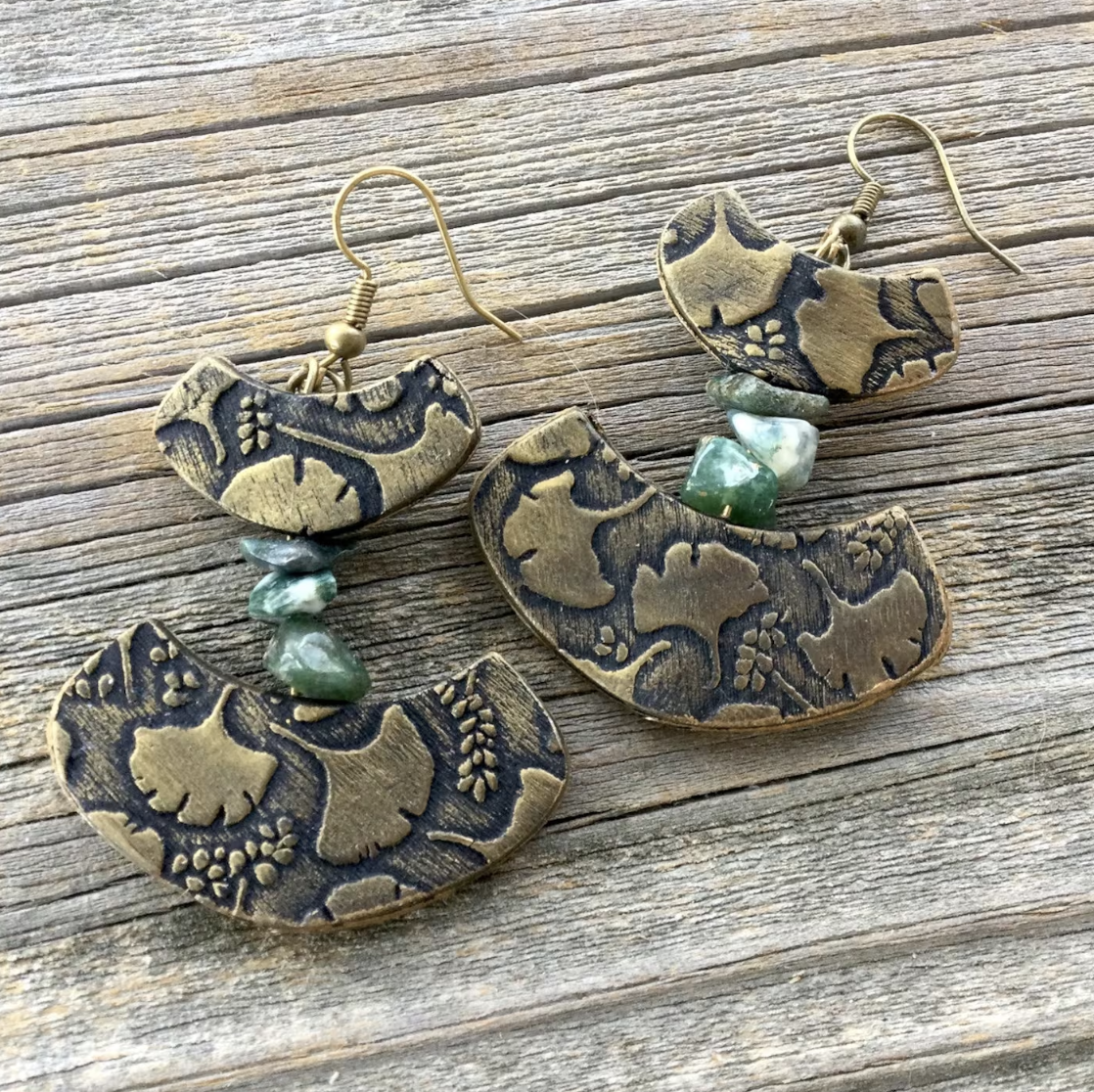 Ginkgo Texture Mat Silicone rubber Stamp for polymer clay paper Gelli plate and resin